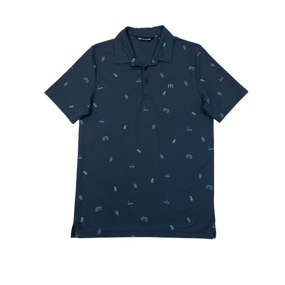 Travis Mathew Polo Shirt Mens M Medium Chalkboard Cactus Bus Pineapple Golf